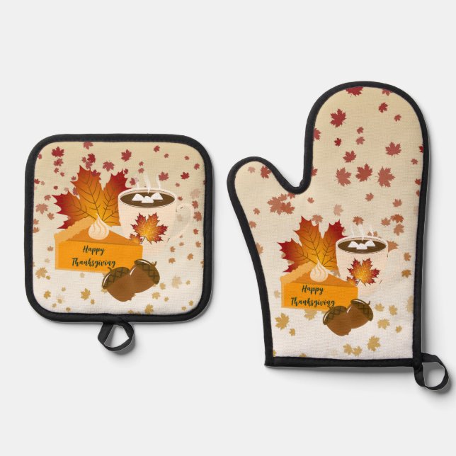 Set De Manoplas Cena de Acción de Gracias Cocina Calabaza Pie Coci (Anverso)