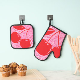 Set De Manoplas Cerezas de cebra con brillo rojo rosa