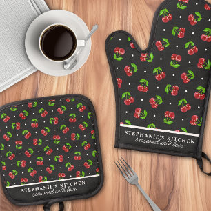 Set De Manoplas Cerezas de Lunares Negras Personalizadas