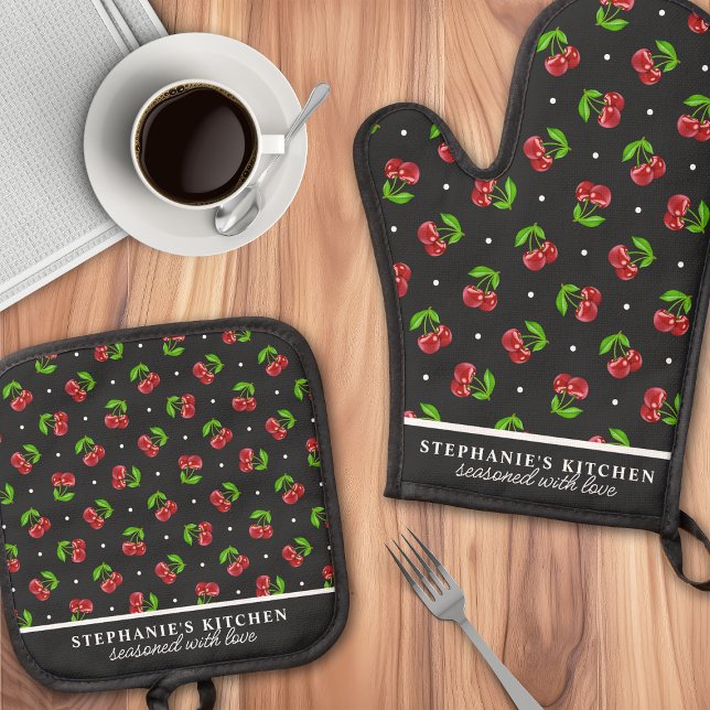 Set De Manoplas Cerezas de Lunares Negras Personalizadas (Subido por el creador)