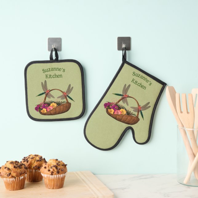 Set De Manoplas Cesta de flores de libélulas personalizada (Insitu (colgante))