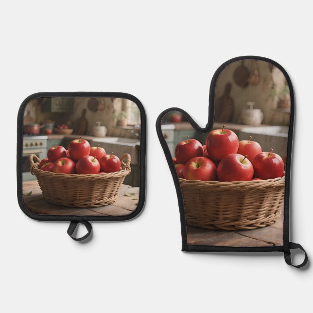 Set De Manoplas Cesta de Manzanas Rojas (Anverso)