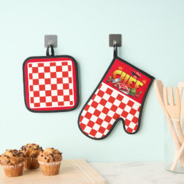 Set De Manoplas Chef de Cuadro Rojo