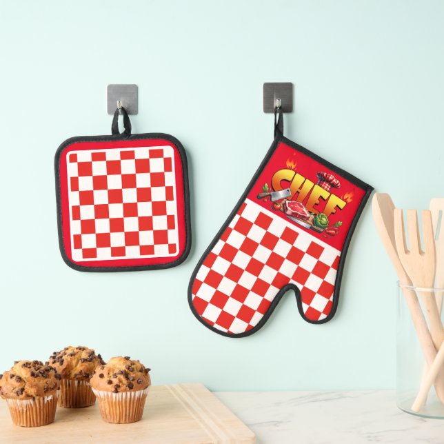 Set De Manoplas Chef de Cuadro Rojo (Insitu (colgante))