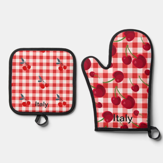 Set De Manoplas Cherry print pot holders - Italian kitchen  (Anverso)
