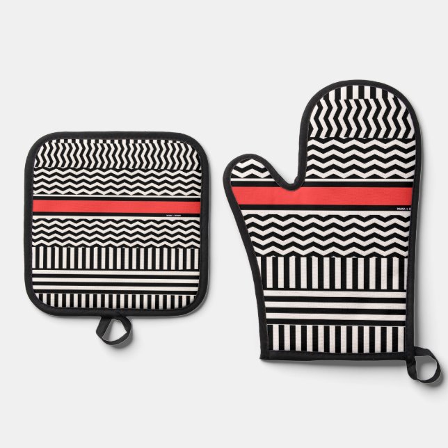 Set De Manoplas Chevron blanco negro + banda roja (Anverso)
