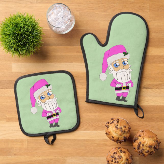 Set De Manoplas Chibi Santa traje rosa (De arriba hacia abajo)