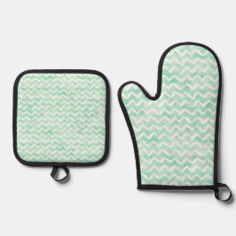 Set De Manoplas Chic Mint Watercolor Chevron Stripes 