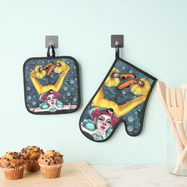 Set De Manoplas Chica de Acrobat de payasadas Oven Mitt & Pot Hold (Insitu (colgante))