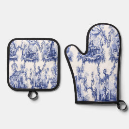 Set De Manoplas Chinoiserie azul y blanca