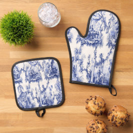 Set De Manoplas Chinoiserie azul y blanca