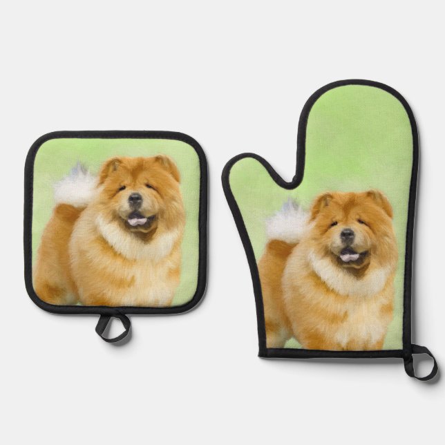 Set De Manoplas Chow Chow Pintando Rough Rojo Cute Original Dog Ar (Anverso)