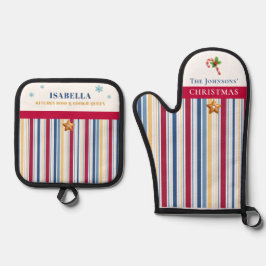 Set De Manoplas Christmas Baking – Blue, Red & Gold Stripes