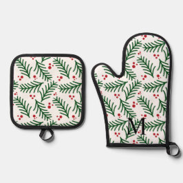 Set De Manoplas Christmas Greenery Berries INITIAL Modern Holiday