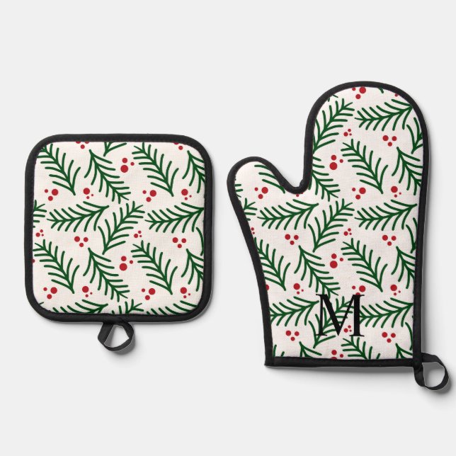 Set De Manoplas Christmas Greenery Berries INITIAL Modern Holiday (Anverso)