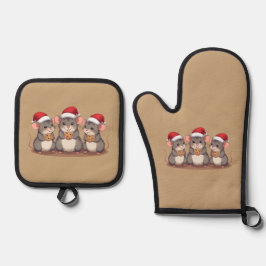 Set De Manoplas Christmas Mice Eating Santa's Cookies, Oven Mitt
