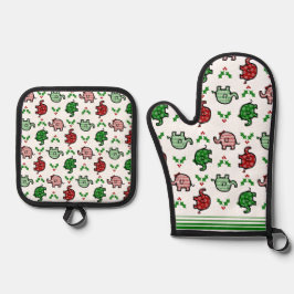 Set De Manoplas Christmas-Pattern Elephant Oven Mitt & Pot Holder