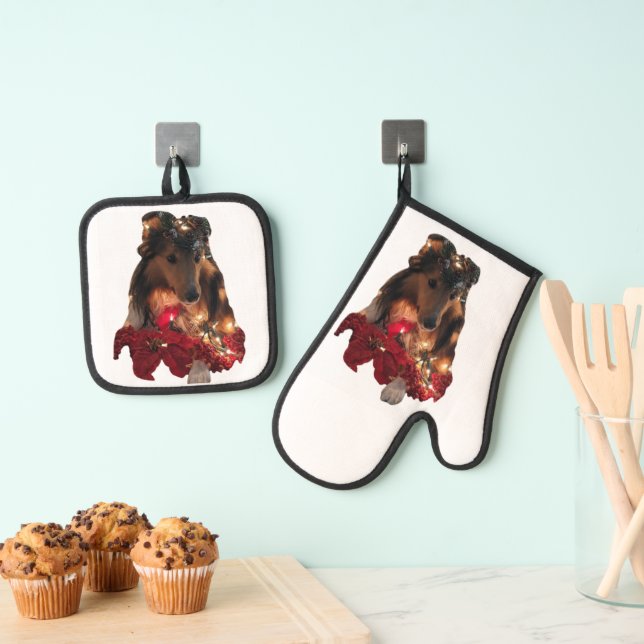 Set De Manoplas Christmas Sheltie (Insitu (colgante))