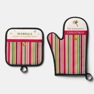 Set De Manoplas Christmas Striped– Holiday Cooking & Baking Gift