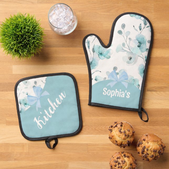 Set De Manoplas Cinta azul turquesa floral (De arriba hacia abajo)