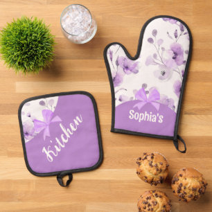 Set De Manoplas Cinta Lilac Floral Purple
