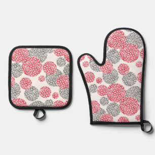 Set De Manoplas Círculos con huella de piel de leopardo gris y roj