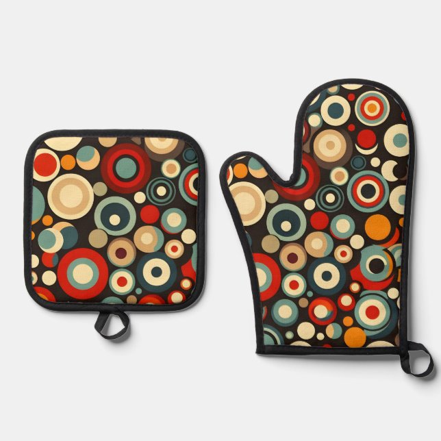 Set De Manoplas Círculos retro Formas Patrón sin inconvenientes Co (Anverso)