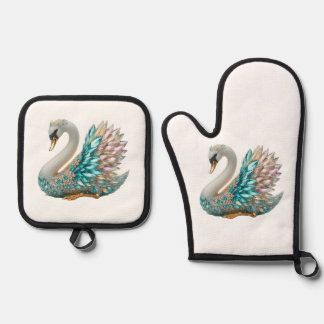Set De Manoplas Cisne de Diamante Deslumbrante con Cristal de Oro