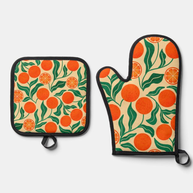 Set De Manoplas Citrus Botanical Oven Mitt & Pot Holder (Anverso)