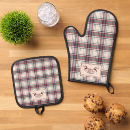 Set De Manoplas Clásico beige y rojo quemado Buffalo Plaid Navidad