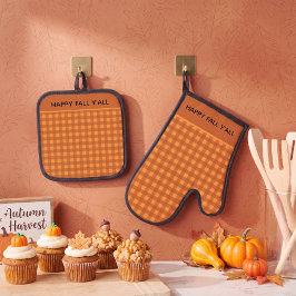 Set De Manoplas Clásico Calabaza Otoño Gingham Cuadro Vichy