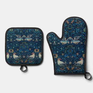 Set De Manoplas Clásico de tapiz de aves azules de William Morris