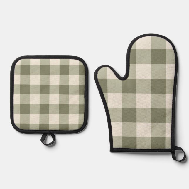 Set De Manoplas Clásico Green Farmhouse Gingham Style (Anverso)
