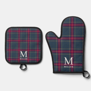 Set De Manoplas Clásico Navy y Rojo Tartán de Navidad 