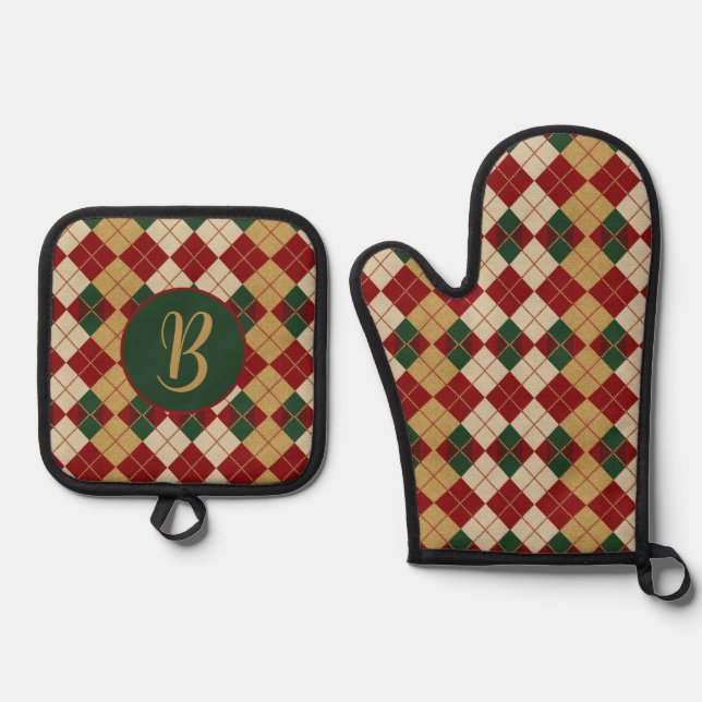 Set De Manoplas Clásico, patrón argyle de Navidad/invierno (Anverso)