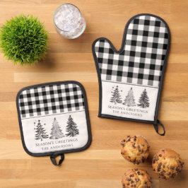 Set De Manoplas Clásico Plaid de Búfalo Negro y Blanco de Navidad
