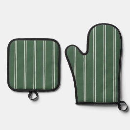Set De Manoplas Classic Farmhouse Ticking Stripe | Forest Green