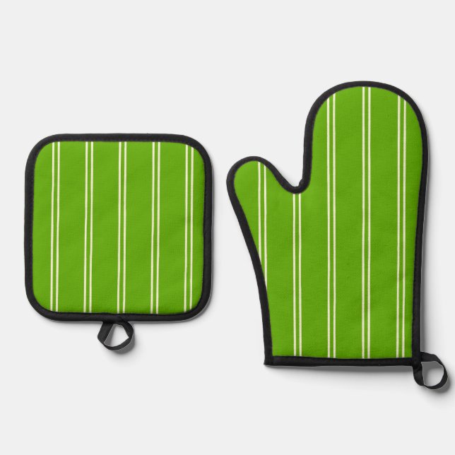 Set De Manoplas Classic Farmhouse Ticking Stripe | Kelly Green (Anverso)