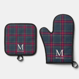 Set De Manoplas Classic Navy and Red Tartan Plaid Christmas 