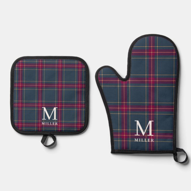 Set De Manoplas Classic Navy and Red Tartan Plaid Christmas  (Anverso)