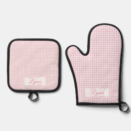 Set De Manoplas Classic Pink & White Gingham | Personalized Name