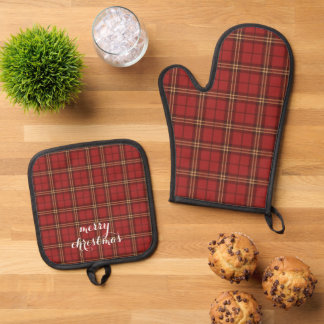 Set De Manoplas Classic Plaid Merry Christmas Festive -