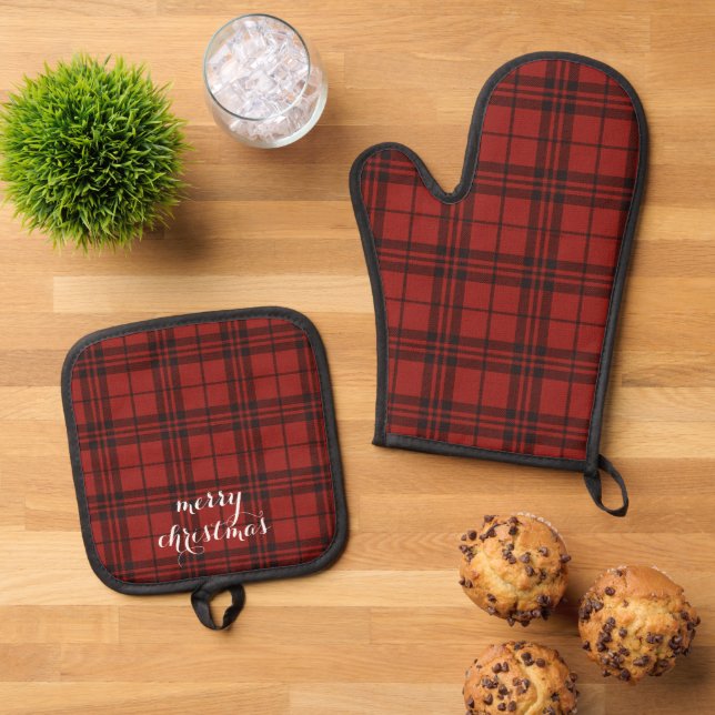 Set De Manoplas Classic Plaid Merry Christmas Festive -  (De arriba hacia abajo)