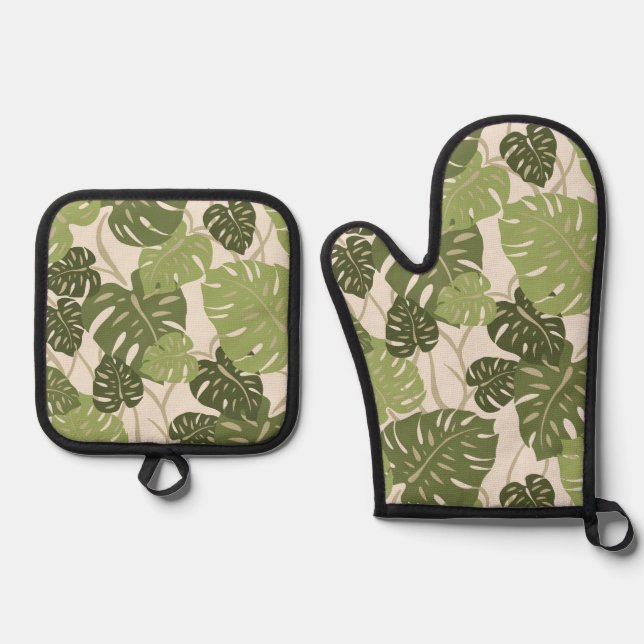 Set De Manoplas Cliff Hanger Hawaiano Monstera Leaf Green (Anverso)