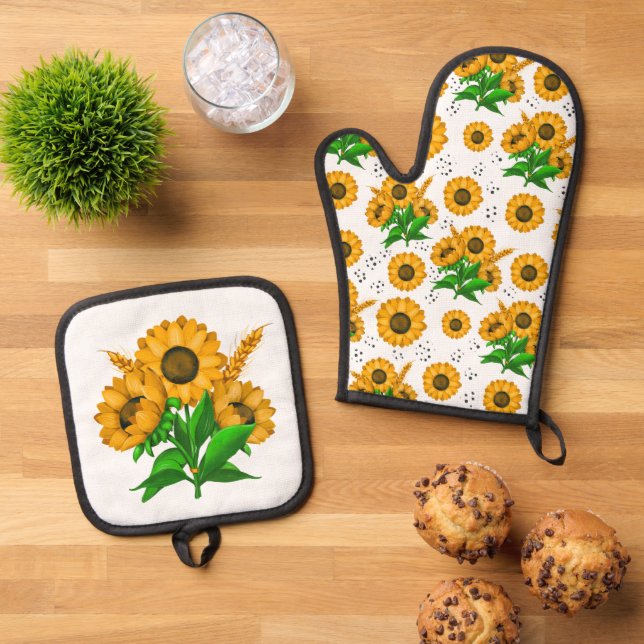 Set De Manoplas Cocina blanca de la cosecha dorada (De arriba hacia abajo)