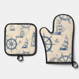 Set De Manoplas Cocina con elementos marinos