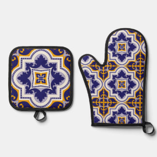 Set De Manoplas Cocina con Patrón Mediterráneo