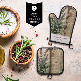 Set De Manoplas Cocina de hierbas de lavanda vintage