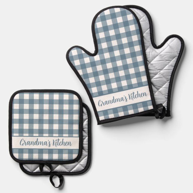 Set De Manoplas Cocina de la abuela Gingham Plaid (Anverso/Reverso)