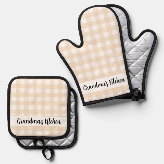 Set De Manoplas Cocina de la abuela Gingham Plaid (Anverso/Reverso)